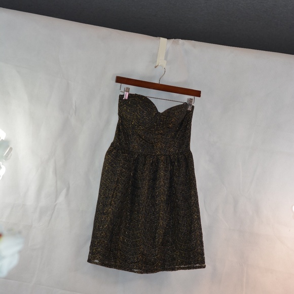 Black and Gold Lace Corset Style Dress SZ M Minuet NWT - Picture 2 of 6